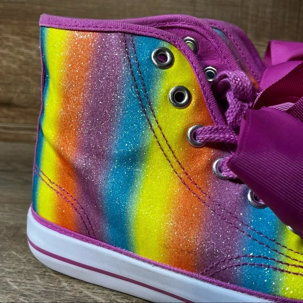 JoJo Siwa Legacee High Bow Sneaker‎ Shoes Rainbow Glitter Girl's Size 4 Lace Up